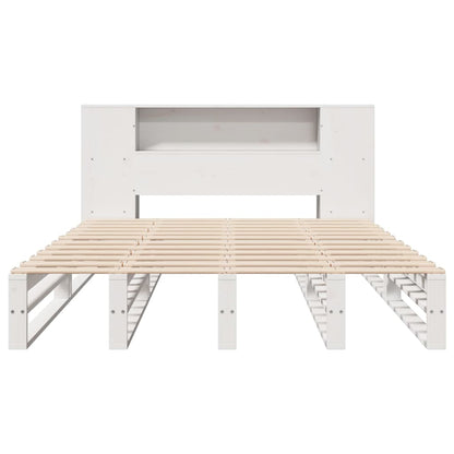 Bed met boekenkast zonder matras massief hout wit 120x190 cm
