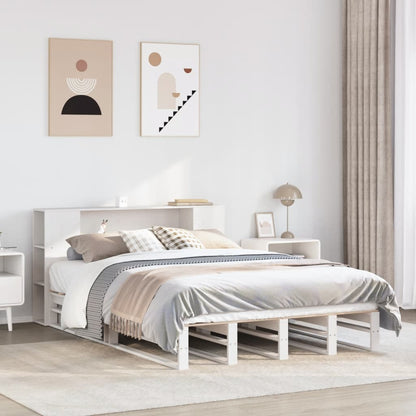 Bed met boekenkast zonder matras massief hout wit 120x190 cm