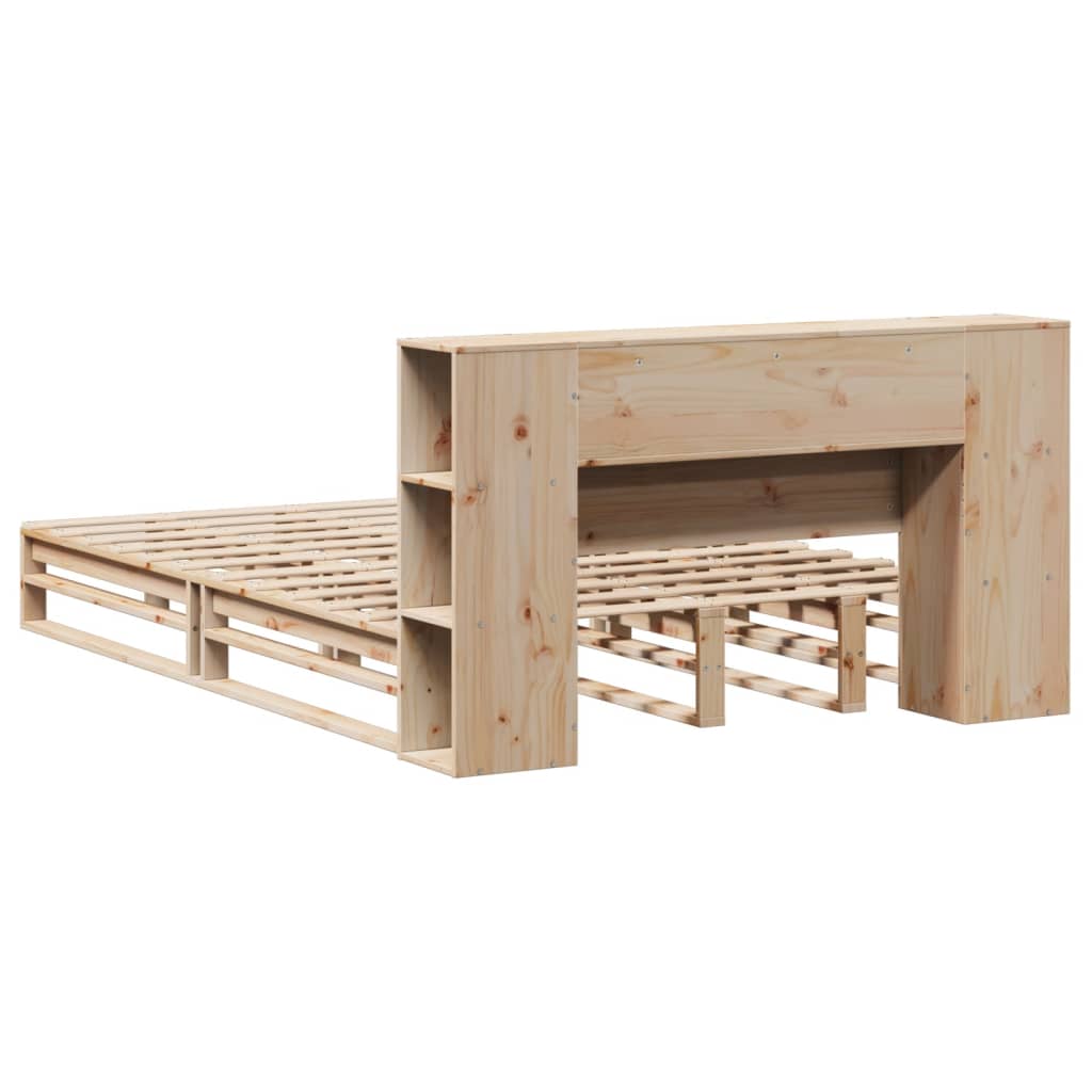 Bed met boekenkast zonder matras massief hout 135x190 cm