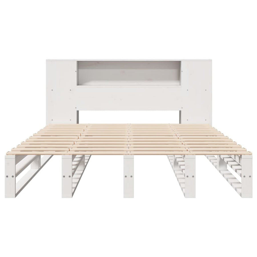Bed met boekenkast zonder matras massief hout wit 135x190 cm