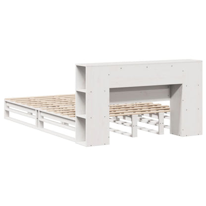 Bed met boekenkast zonder matras massief hout wit 135x190 cm