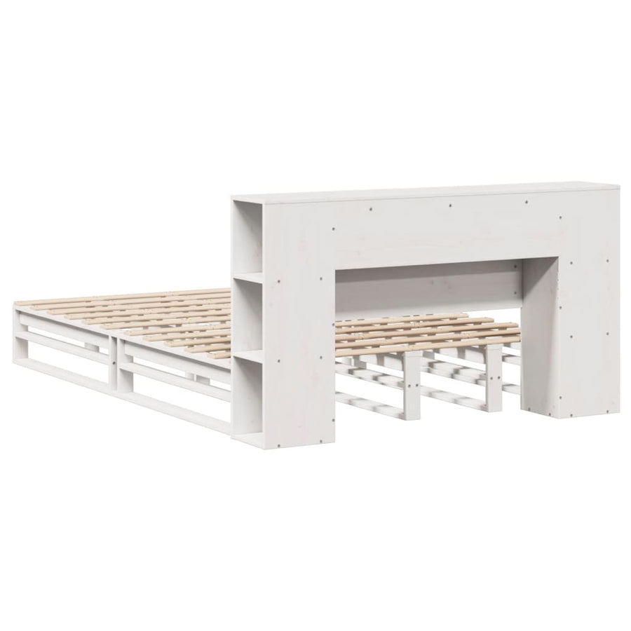 Bed met boekenkast zonder matras massief hout wit 135x190 cm