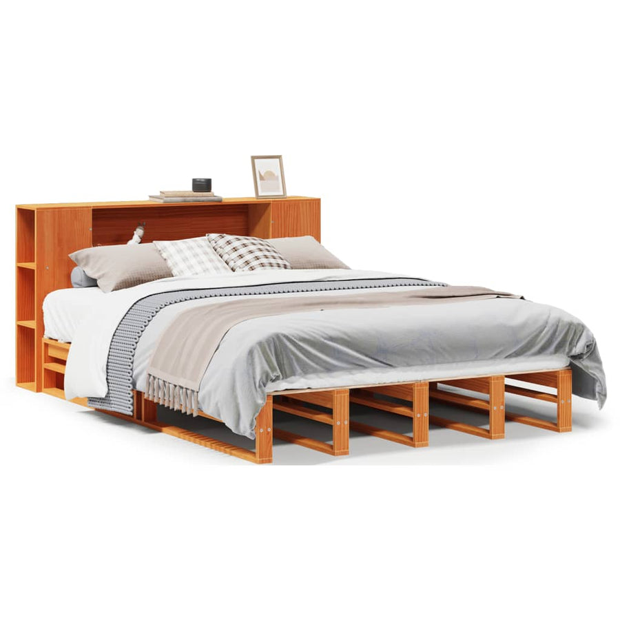 Bed met boekenkast zonder matras hout wasbruin 135x190 cm