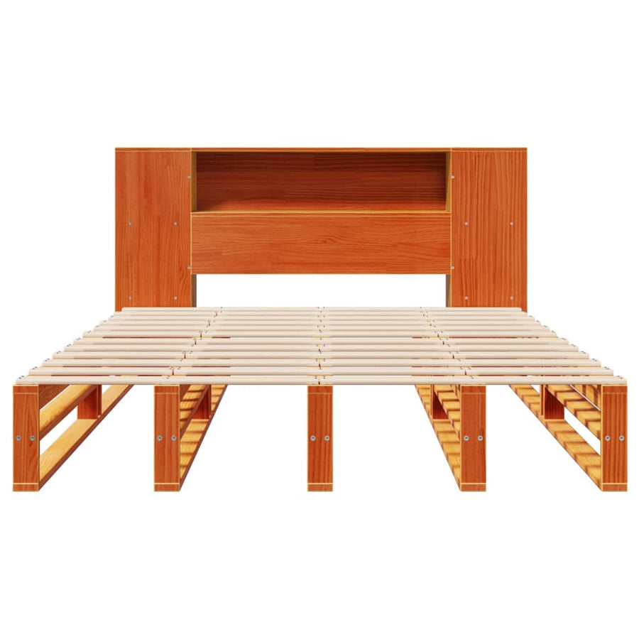 Bed met boekenkast zonder matras hout wasbruin 135x190 cm