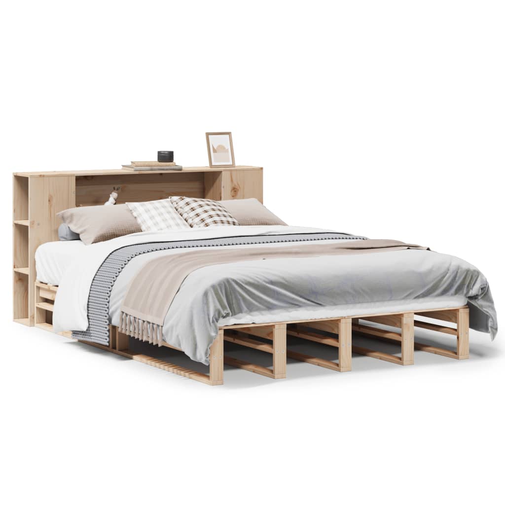 Bed met boekenkast zonder matras massief hout 140x190 cm
