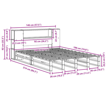 Bed met boekenkast zonder matras massief hout 140x190 cm