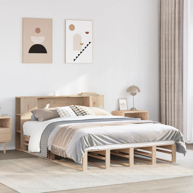 Bed met boekenkast zonder matras massief hout 140x190 cm