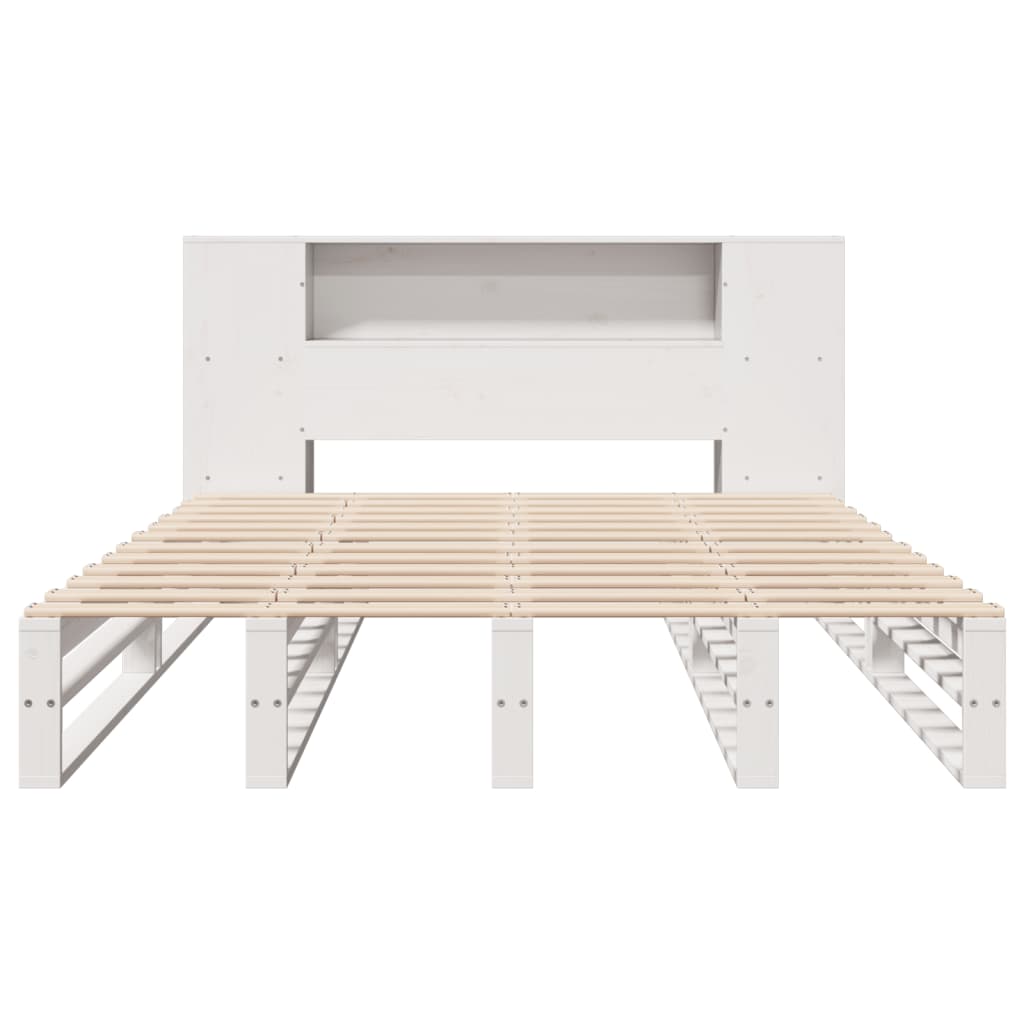 Bed met boekenkast zonder matras massief hout wit 140x190 cm