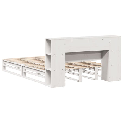 Bed met boekenkast zonder matras massief hout wit 140x190 cm