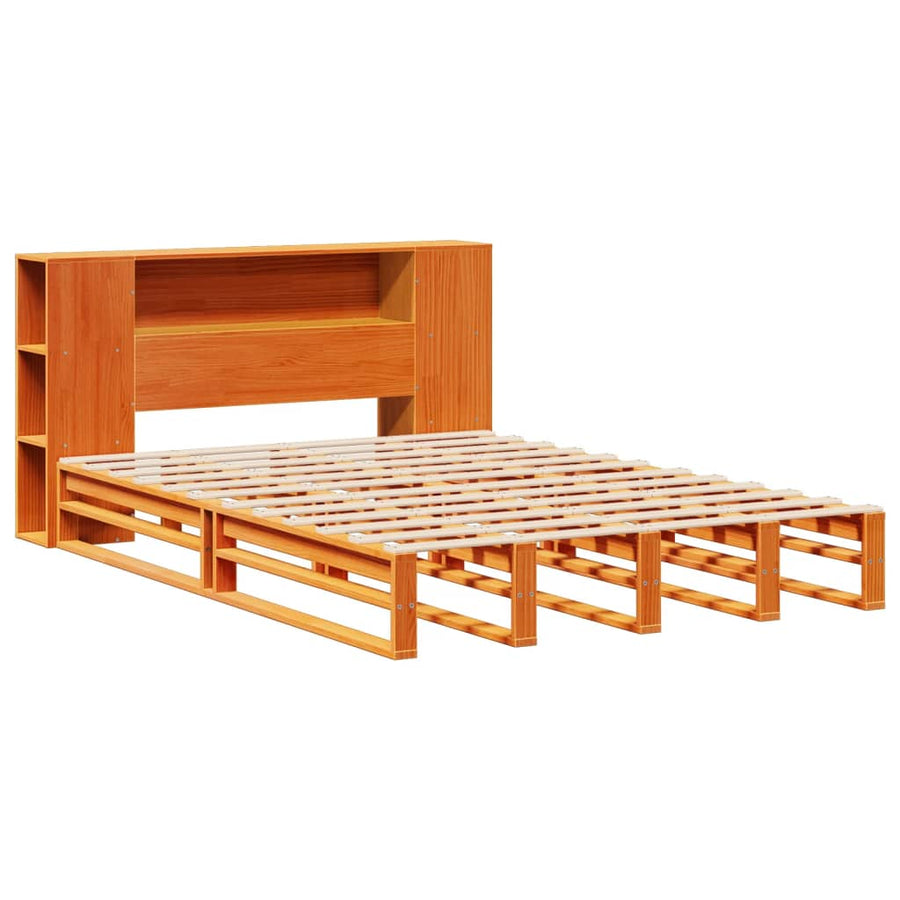 Bed met boekenkast zonder matras hout wasbruin 140x190 cm