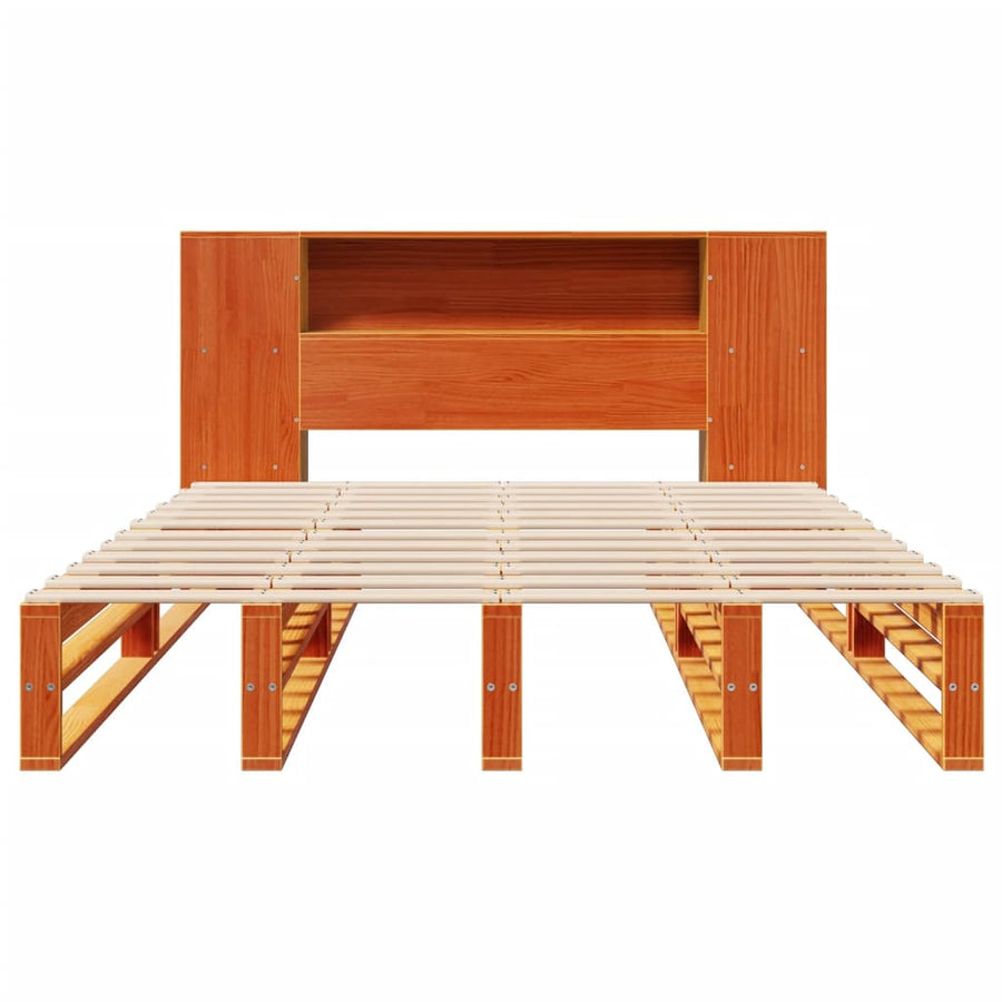 Bed met boekenkast zonder matras hout wasbruin 140x190 cm