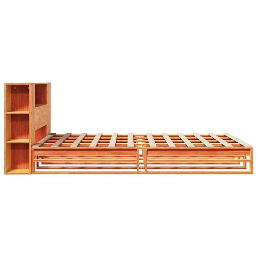 Bed met boekenkast zonder matras hout wasbruin 140x190 cm