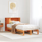 Bed met boekenkast zonder matras massief hout wasbruin 90x200cm