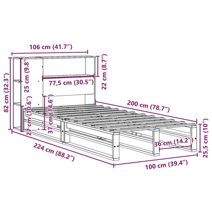Bed met boekenkast zonder matras hout wasbruin 100x200 cm