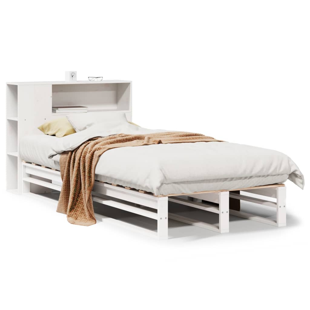 Bed met boekenkast zonder matras massief hout wit 75x190 cm
