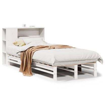 Bed met boekenkast zonder matras massief hout wit 75x190 cm