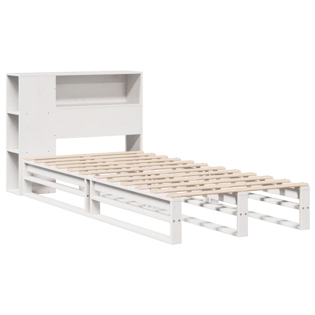 Bed met boekenkast zonder matras massief hout wit 75x190 cm