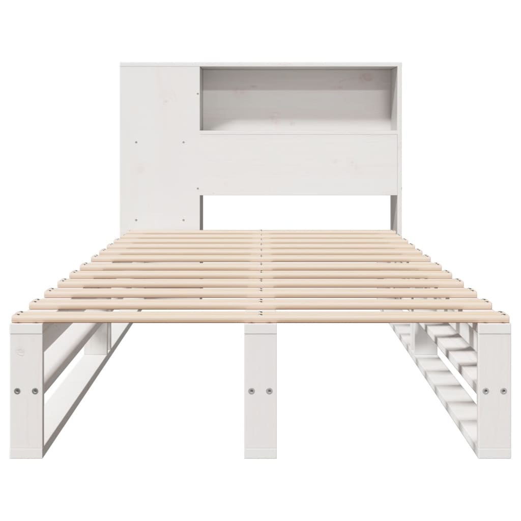 Bed met boekenkast zonder matras massief hout wit 75x190 cm