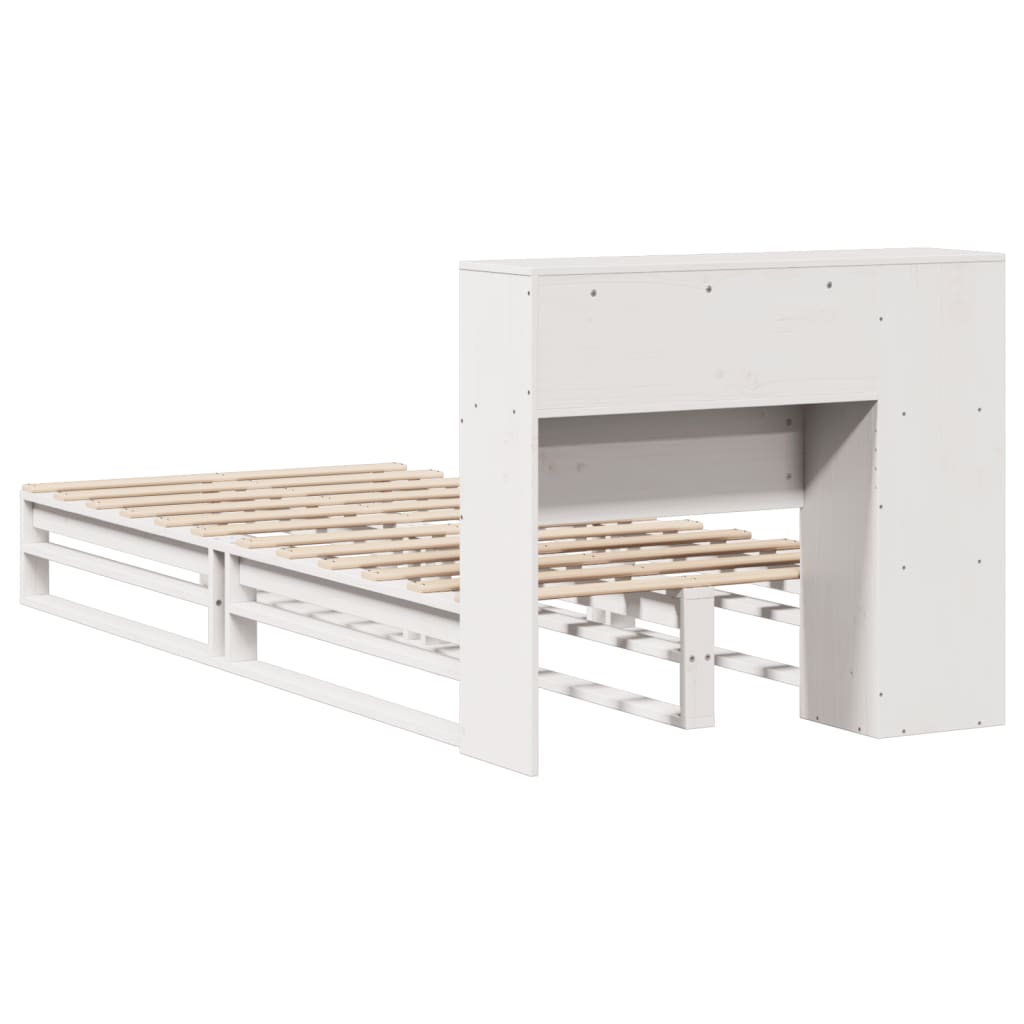 Bed met boekenkast zonder matras massief hout wit 75x190 cm