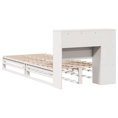 Bed met boekenkast zonder matras massief hout wit 75x190 cm