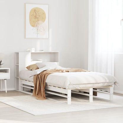 Bed met boekenkast zonder matras massief hout wit 75x190 cm
