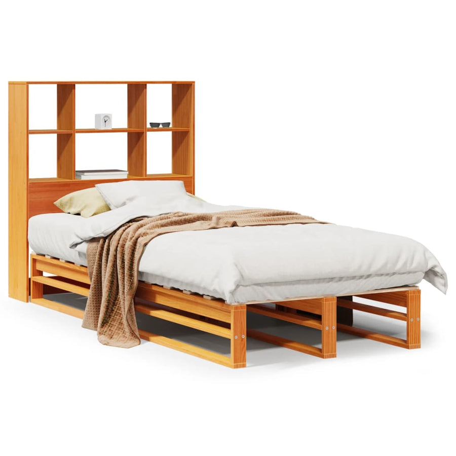 Bed met boekenkast zonder matras hout wasbruin 100x200 cm