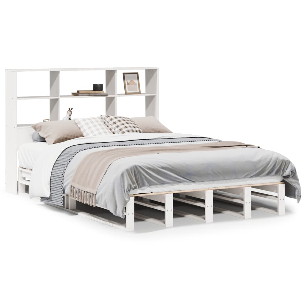 Bed met boekenkast zonder matras massief hout wit 140x200 cm