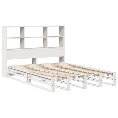 Bed met boekenkast zonder matras massief hout wit 140x200 cm