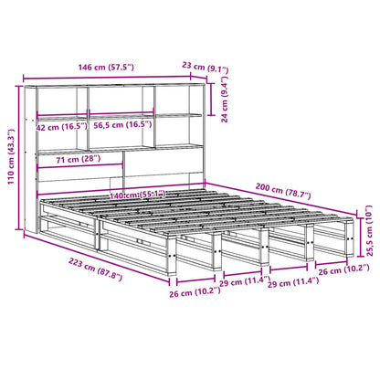 Bed met boekenkast zonder matras massief hout wit 140x200 cm