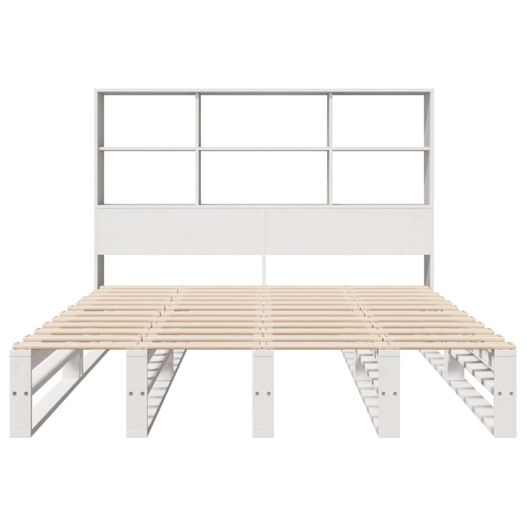 Bed met boekenkast zonder matras massief hout wit 140x200 cm
