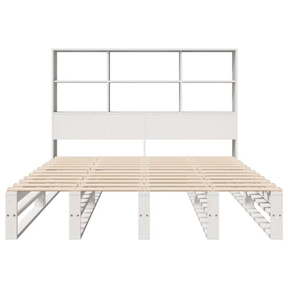 Bed met boekenkast zonder matras massief hout wit 140x200 cm