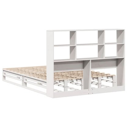 Bed met boekenkast zonder matras massief hout wit 140x200 cm
