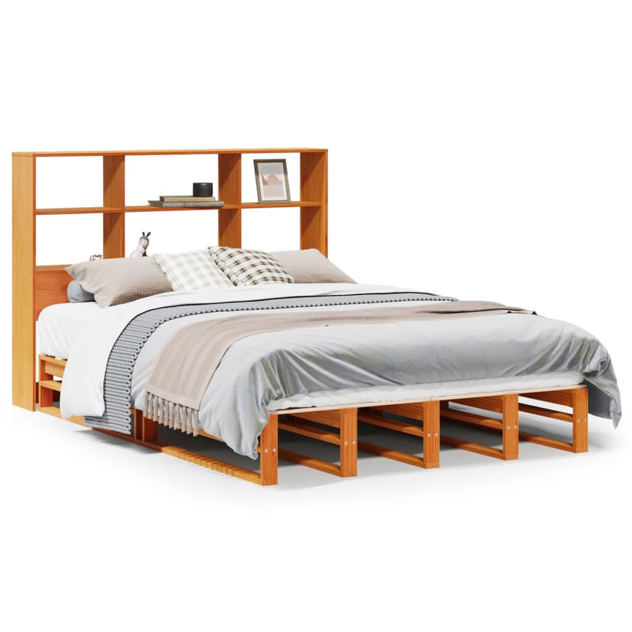 Bed met boekenkast zonder matras hout wasbruin 140x200 cm