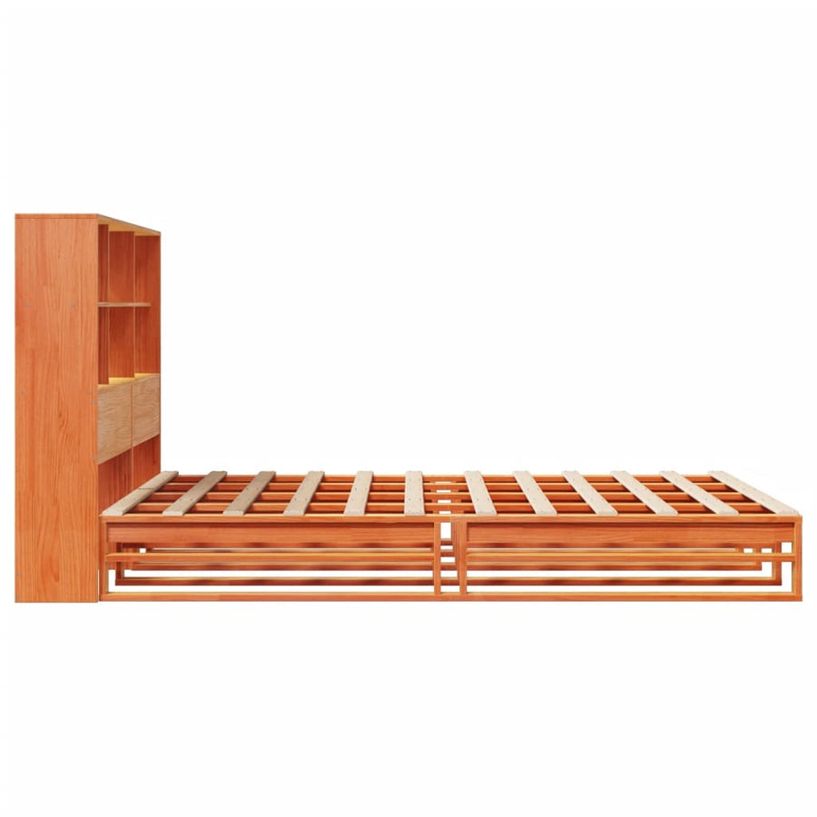 Bed met boekenkast zonder matras hout wasbruin 140x200 cm