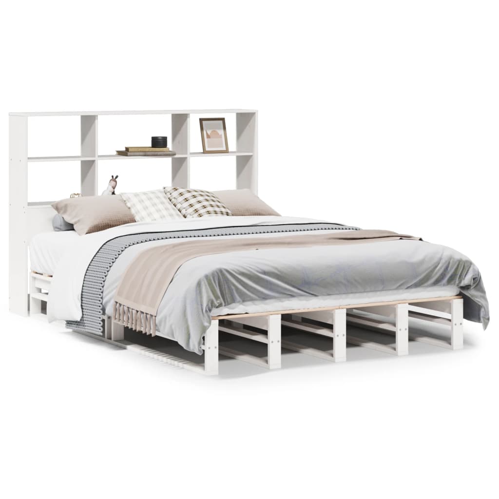 Bed met boekenkast zonder matras massief hout wit 160x200 cm