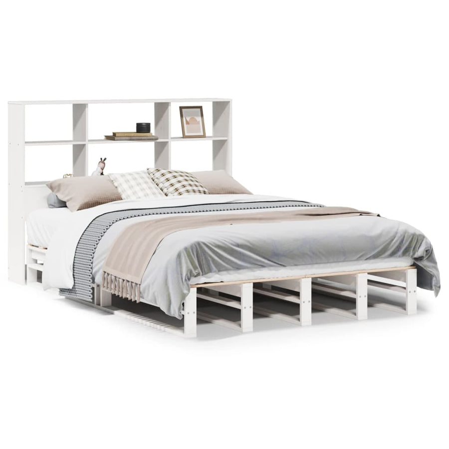 Bed met boekenkast zonder matras massief hout wit 160x200 cm