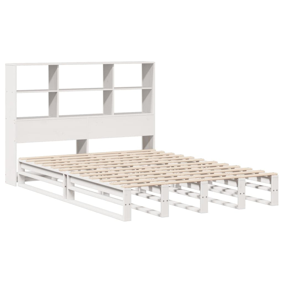 Bed met boekenkast zonder matras massief hout wit 160x200 cm
