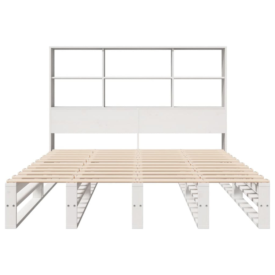 Bed met boekenkast zonder matras massief hout wit 160x200 cm