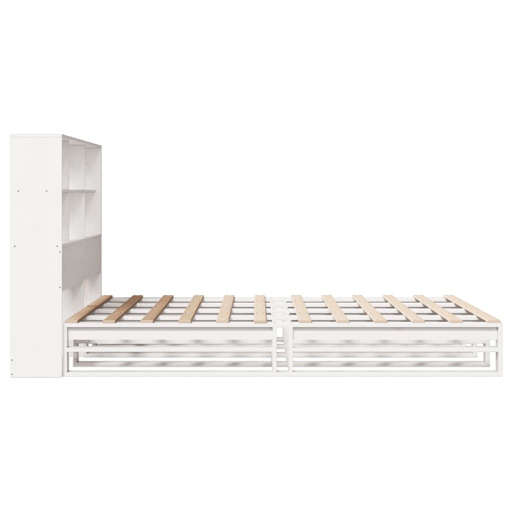 Bed met boekenkast zonder matras massief hout wit 160x200 cm