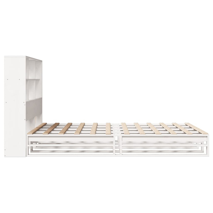 Bed met boekenkast zonder matras massief hout wit 160x200 cm