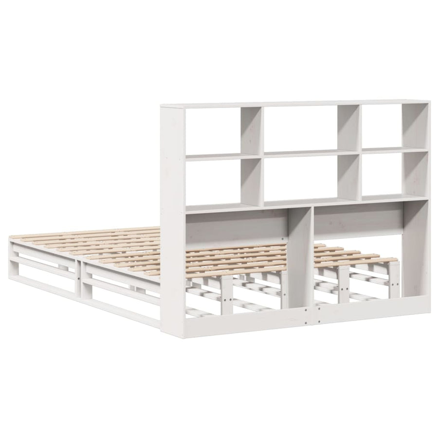 Bed met boekenkast zonder matras massief hout wit 160x200 cm