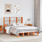 Bed met boekenkast 160x200 cm massief grenenhout wasbruin