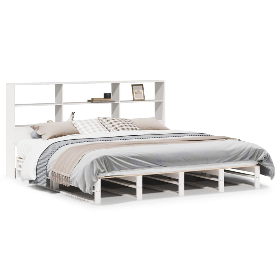 Bed met boekenkast zonder matras massief hout wit 180x200 cm