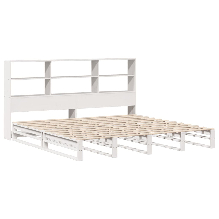 Bed met boekenkast zonder matras massief hout wit 180x200 cm