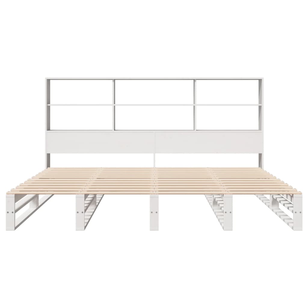 Bed met boekenkast zonder matras massief hout wit 180x200 cm