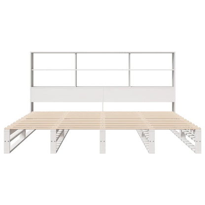Bed met boekenkast zonder matras massief hout wit 180x200 cm