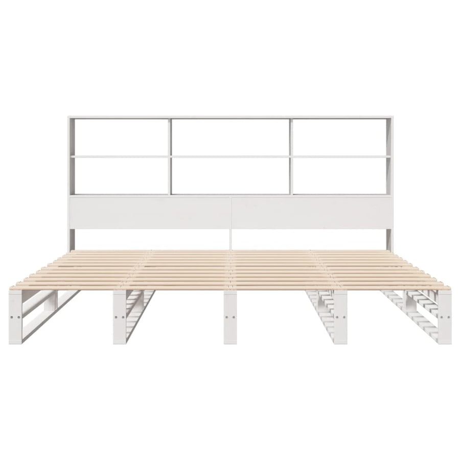 Bed met boekenkast zonder matras massief hout wit 180x200 cm