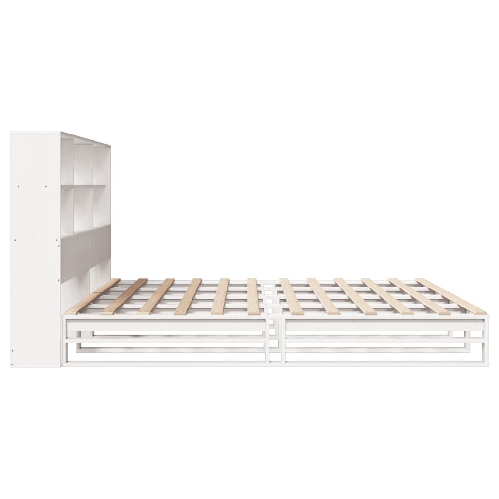 Bed met boekenkast zonder matras massief hout wit 180x200 cm