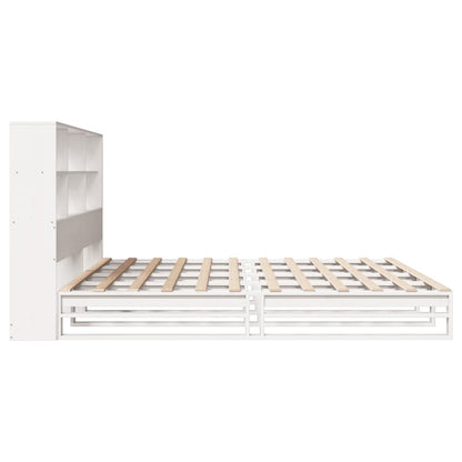 Bed met boekenkast zonder matras massief hout wit 180x200 cm