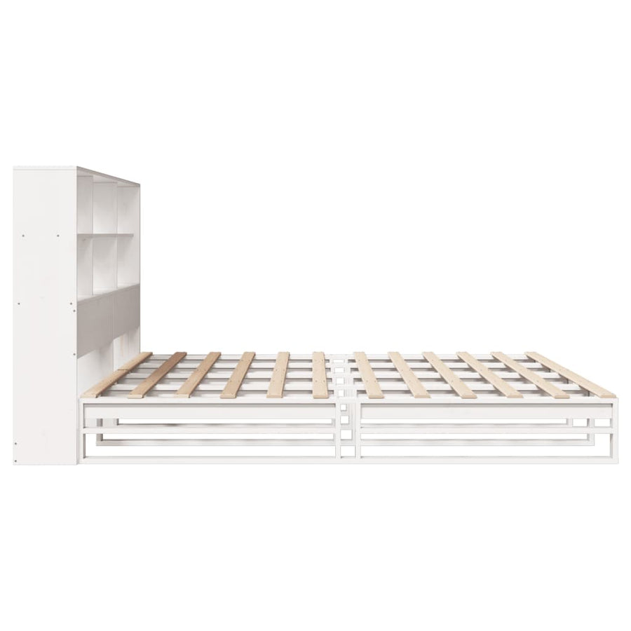 Bed met boekenkast zonder matras massief hout wit 180x200 cm